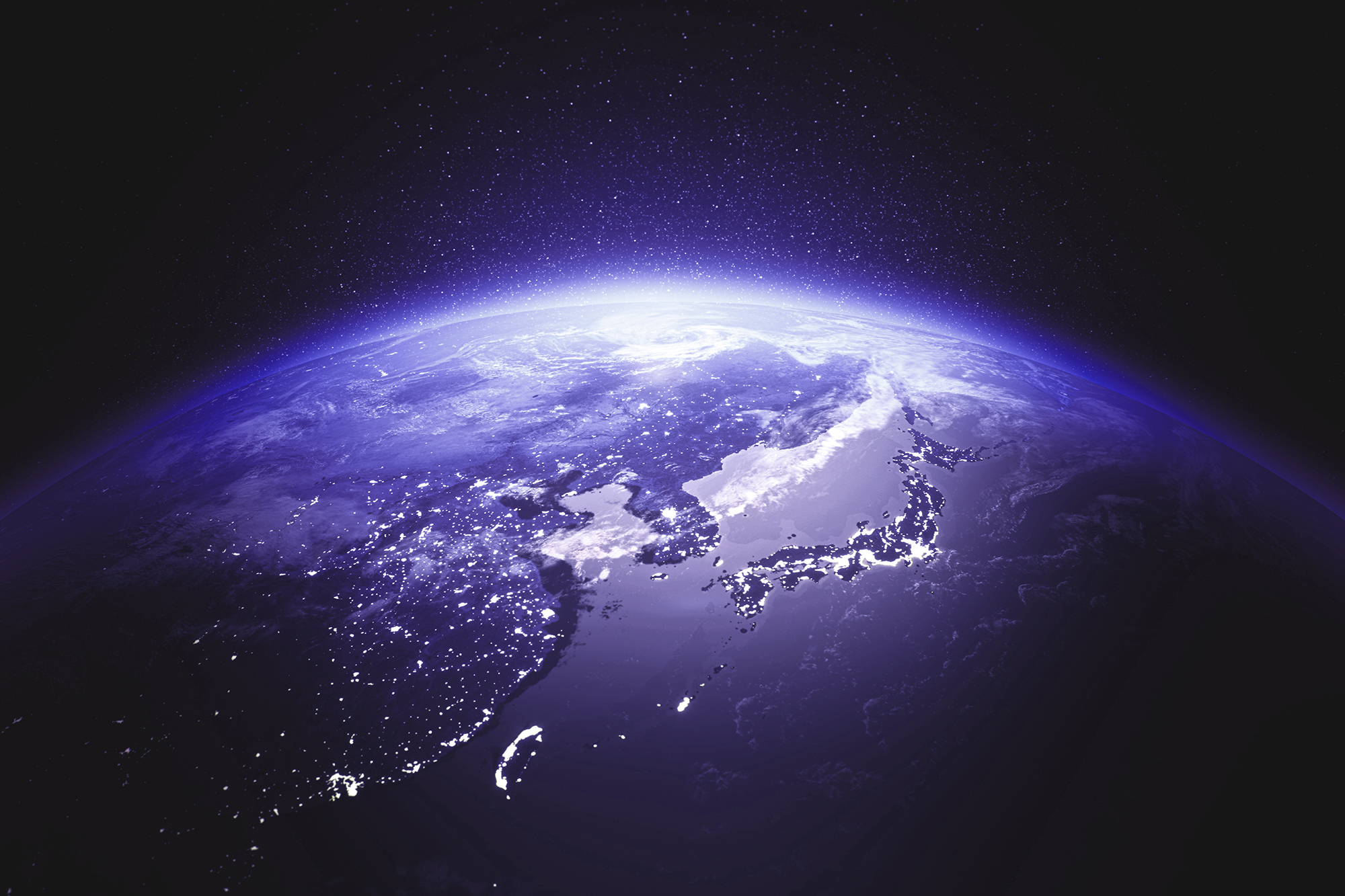 Cinematic Blue Earth View From Space At Night To East Asia (World Map Credits To NASA)